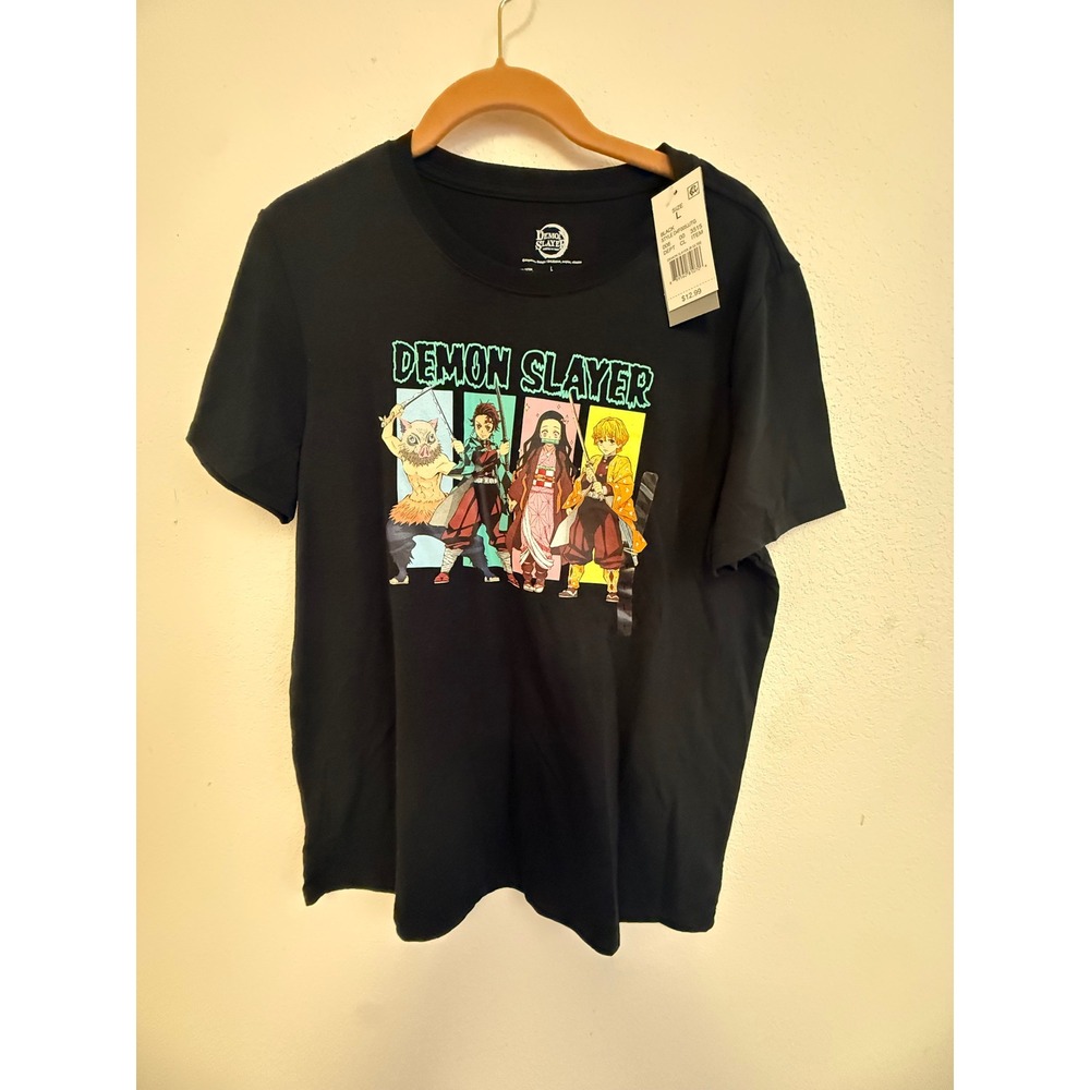Demon Slayer Anime Graphic T Shirt Adult Large Black Tanjiro Nezuko Zenitsu NWT
